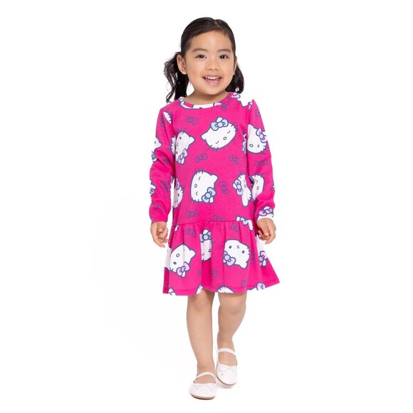 Sanrio Hello Kitty Toddler Girls Print Drop Waist Dress Long Sleeves Size 2T-4T - Picture 5 of 7